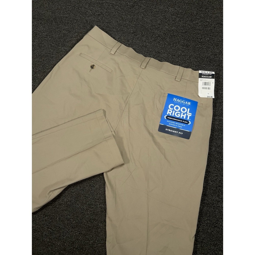 New Haggar Pants Men's 38x29 Beige Cool Right Performance Flex Straight Fit